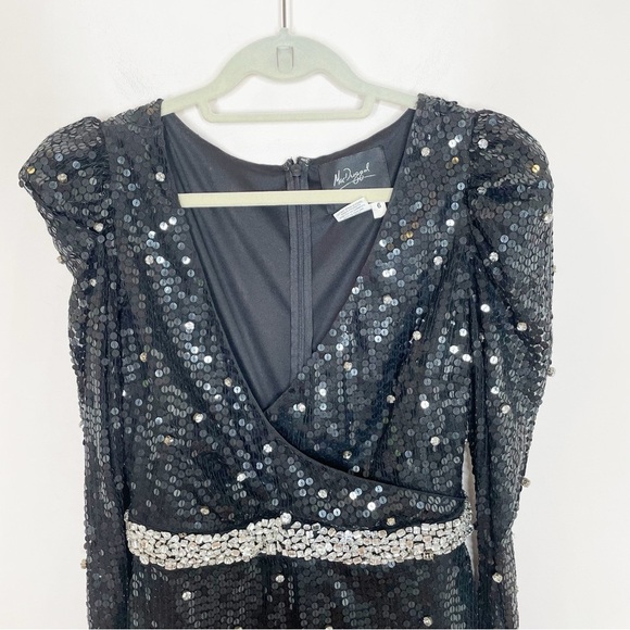 Mac Duggal Sequin Rhinestone Long Sleeve Maxi Formal Dress Gown Black 10736 - Picture 4 of 10